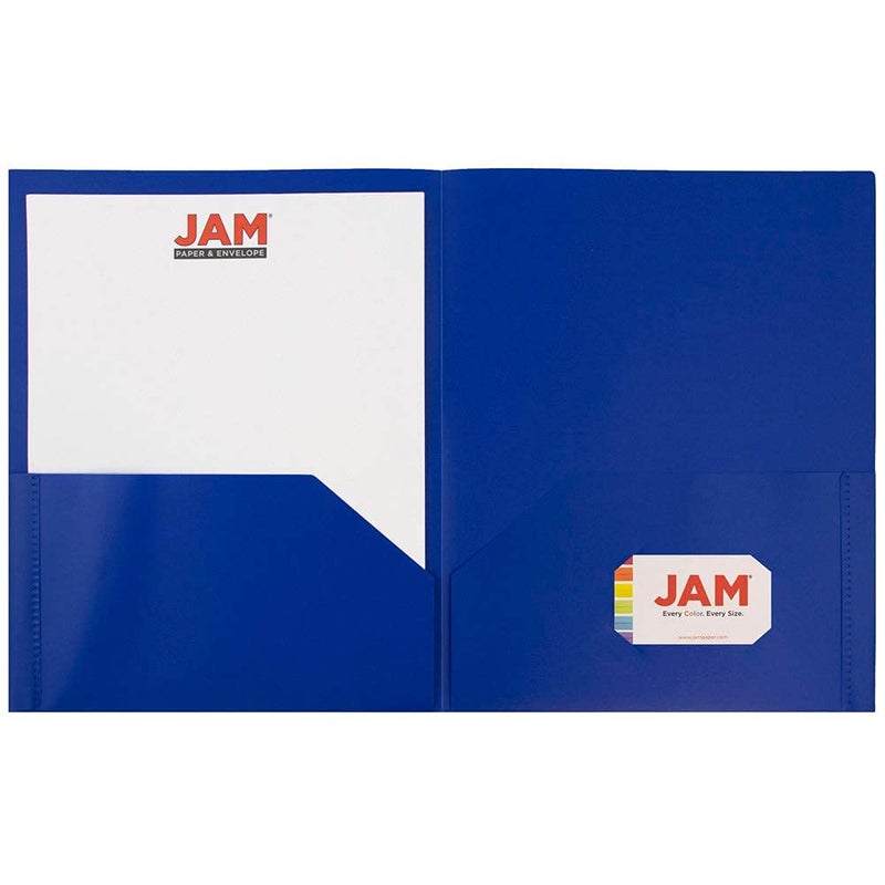 JAM Paper مجلدات جام بيبر البلاستيكية ذات جيبين - مجلدات مدرسية متينة - زرقاء - 6/عبوة - Image 3